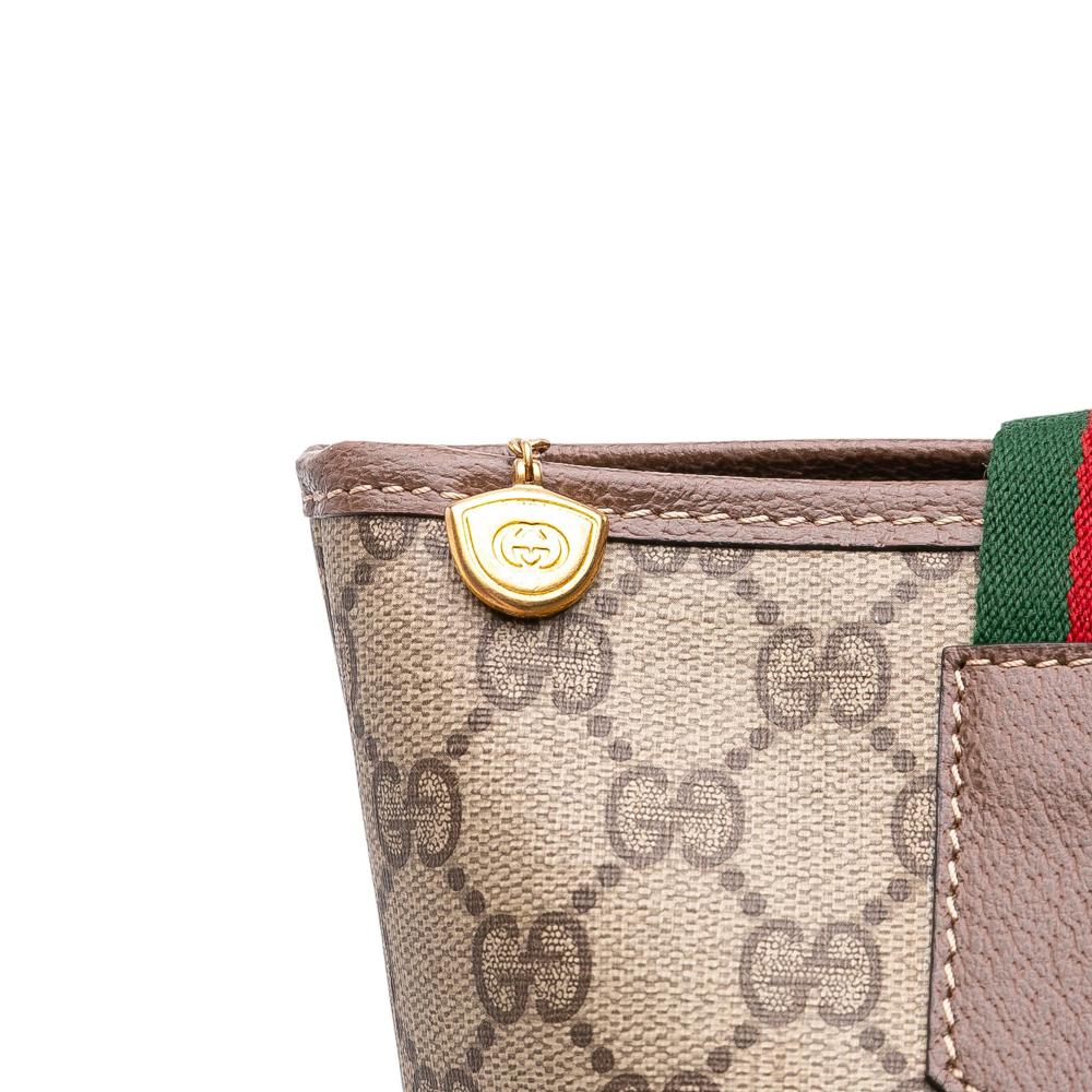 Gucci B Gucci Brown Beige Coated Canvas Fabric GG Supreme Web Tote Italy