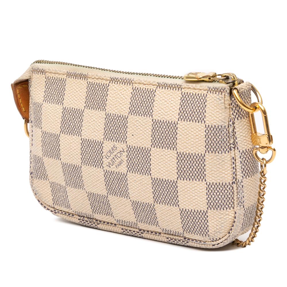 Louis Vuitton B Louis Vuitton White with Blue Damier Canvas Fabric Damier Azur Mini Pochette Accessoires France
