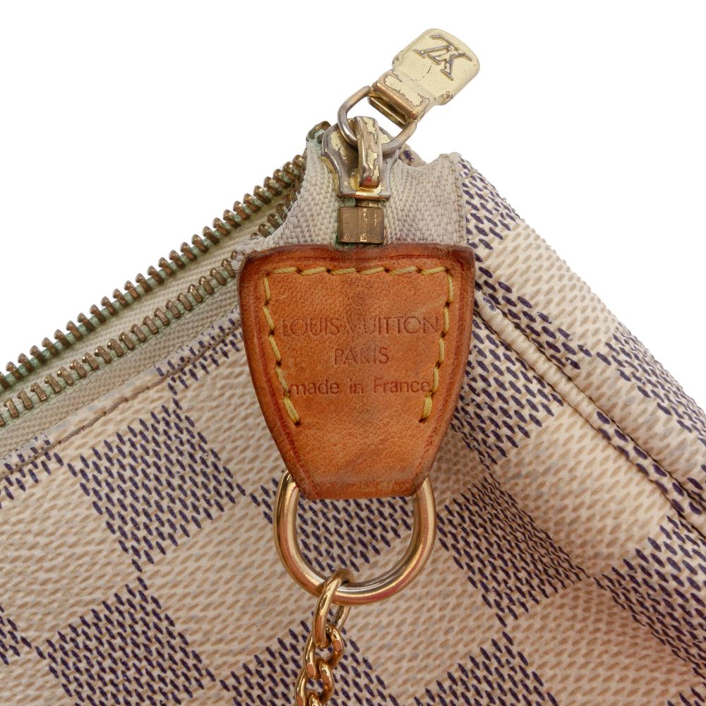 Louis Vuitton B Louis Vuitton White with Blue Damier Canvas Fabric Damier Azur Mini Pochette Accessoires France