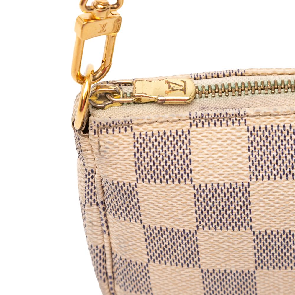 Louis Vuitton B Louis Vuitton White with Blue Damier Canvas Fabric Damier Azur Mini Pochette Accessoires France
