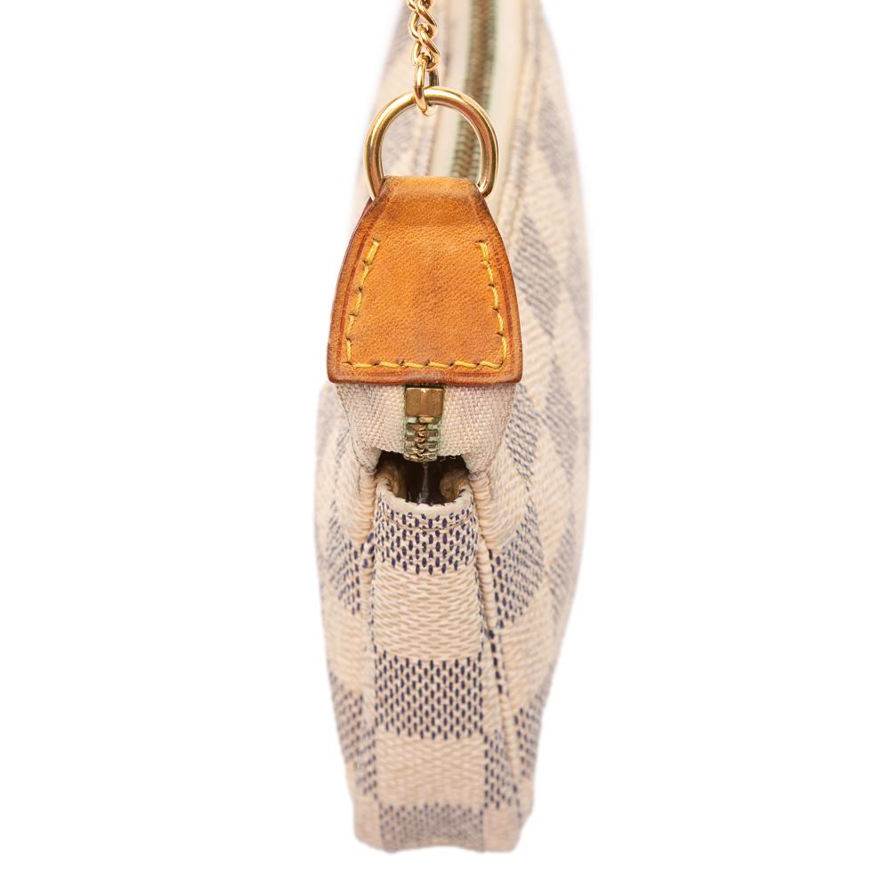 Louis Vuitton B Louis Vuitton White with Blue Damier Canvas Fabric Damier Azur Mini Pochette Accessoires France