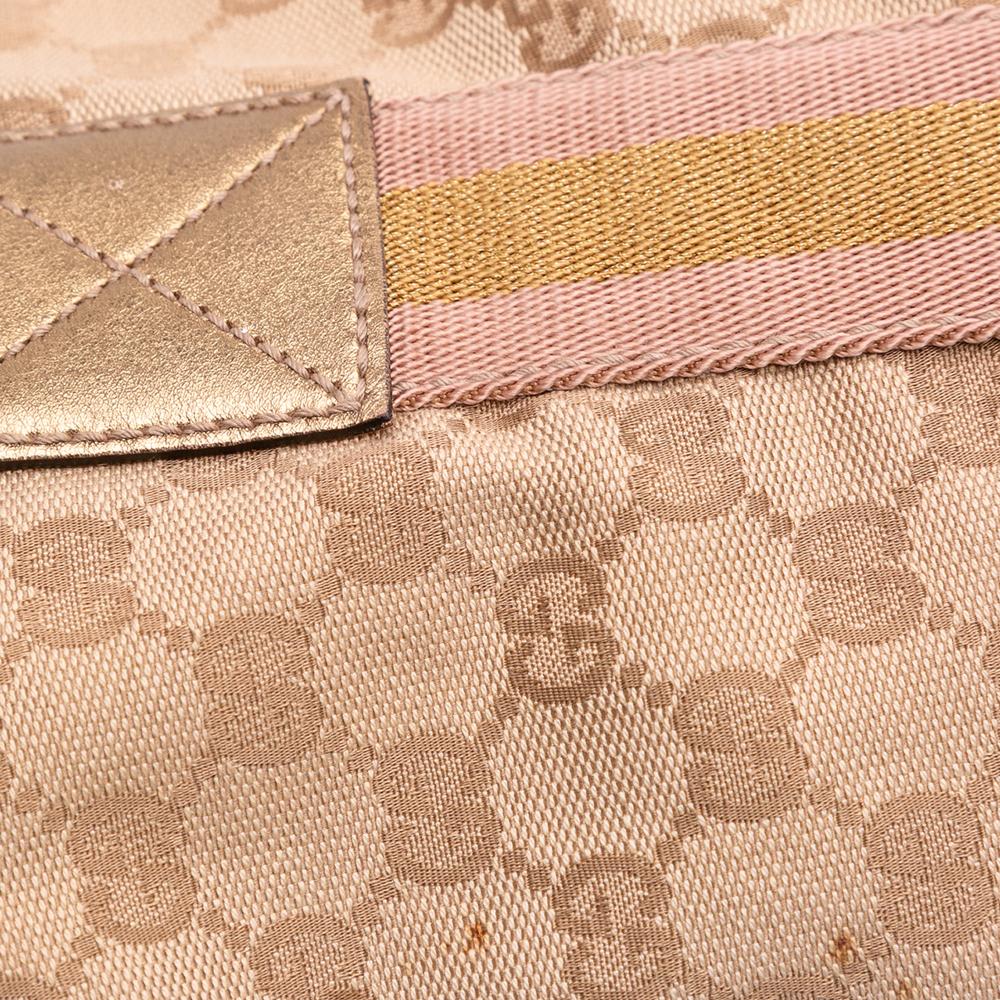 Gucci B Gucci Brown Beige Canvas Fabric GG Web Tote Italy