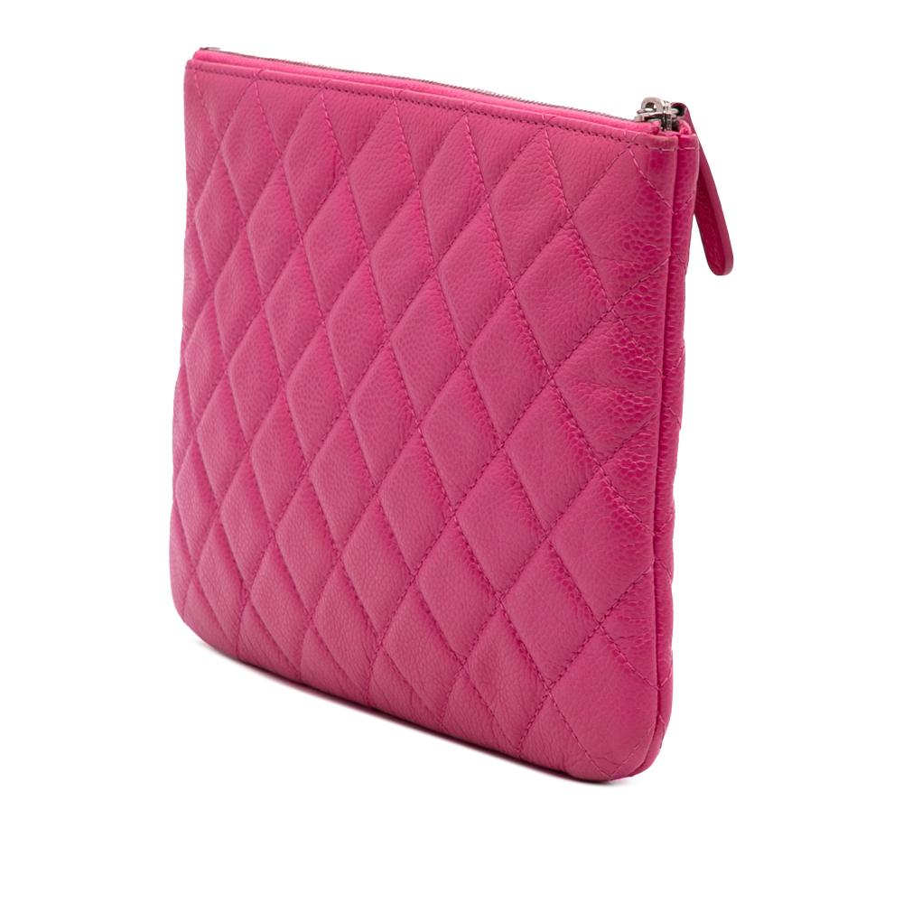 Chanel AB Chanel Pink Hot Pink Caviar Leather Leather Small Quilted Caviar O Case Clutch Italy