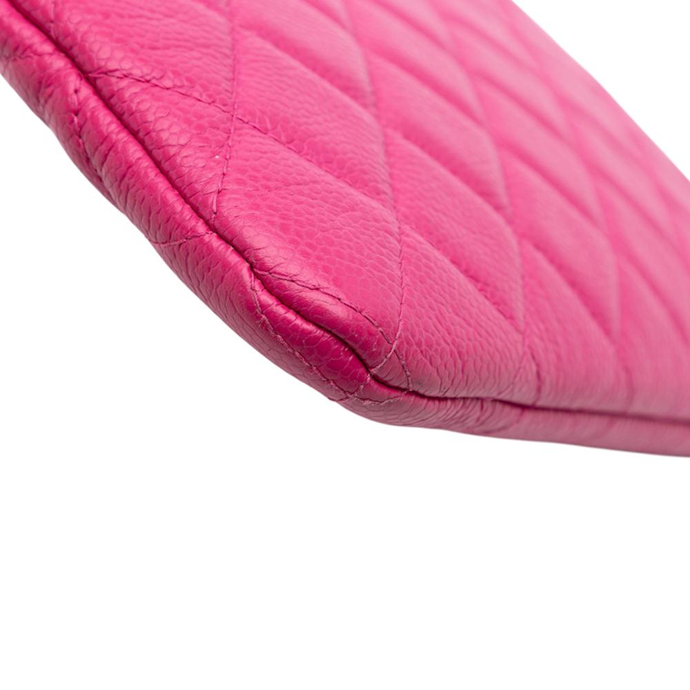 Chanel AB Chanel Pink Hot Pink Caviar Leather Leather Small Quilted Caviar O Case Clutch Italy