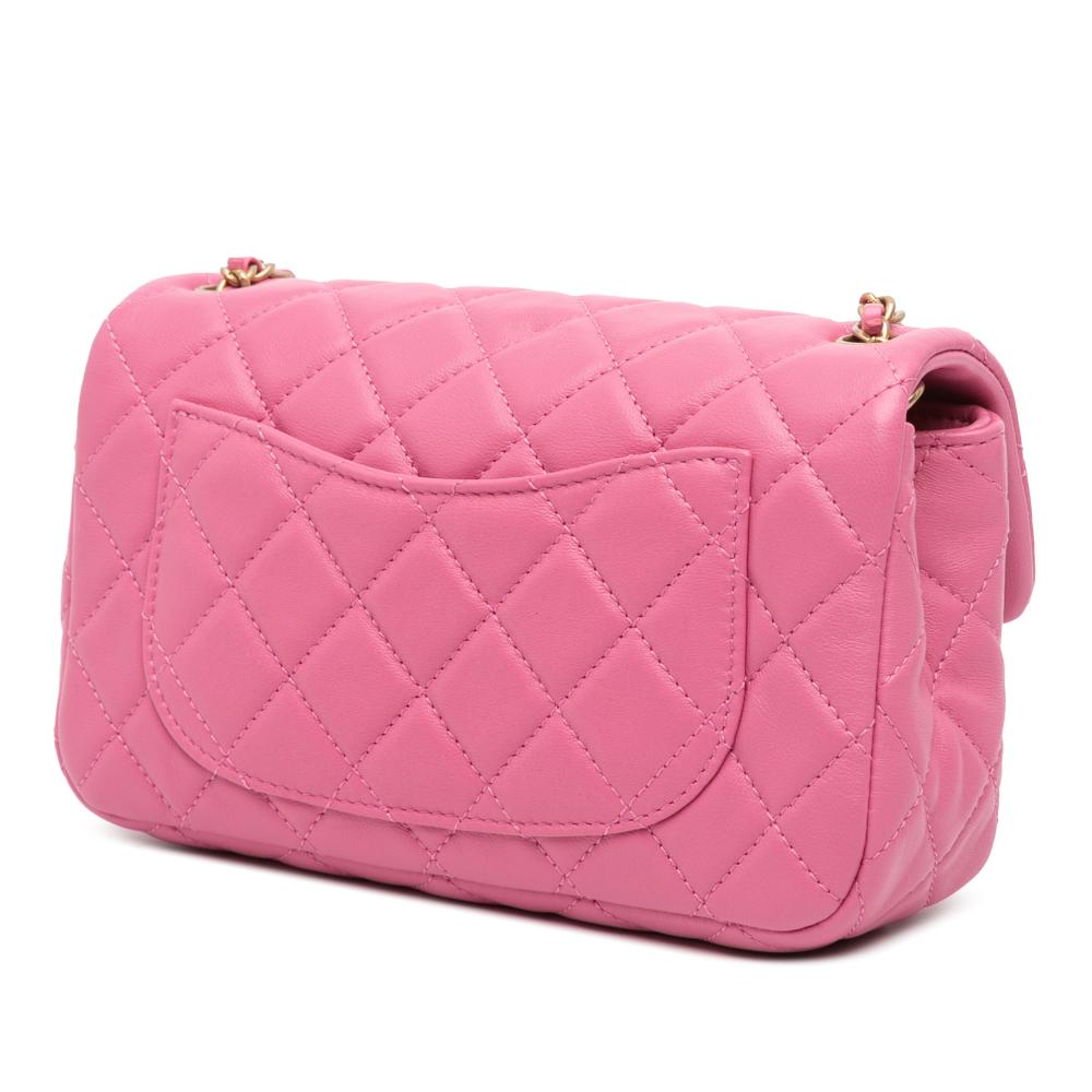 Chanel Pink Lambskin Leather Leather Mini Rectangular Classic Lambskin Pearl Crush Single Flap Italy