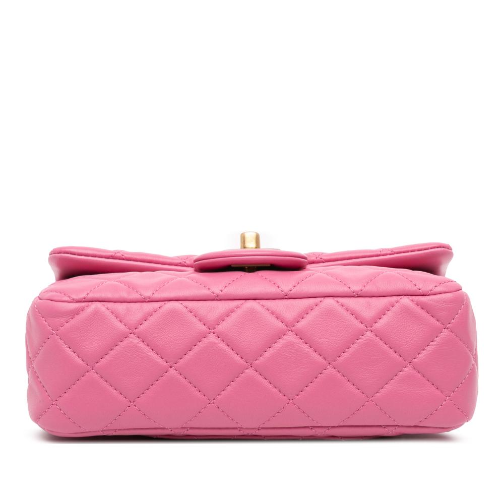 Chanel Pink Lambskin Leather Leather Mini Rectangular Classic Lambskin Pearl Crush Single Flap Italy