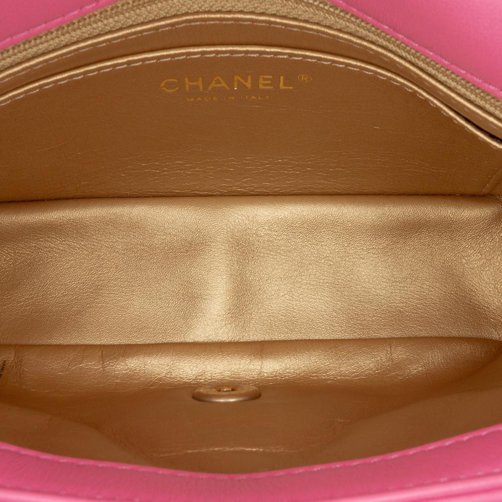 Chanel Pink Lambskin Leather Leather Mini Rectangular Classic Lambskin Pearl Crush Single Flap Italy
