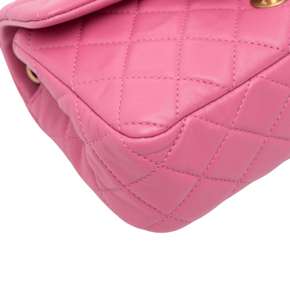Chanel Pink Lambskin Leather Leather Mini Rectangular Classic Lambskin Pearl Crush Single Flap Italy