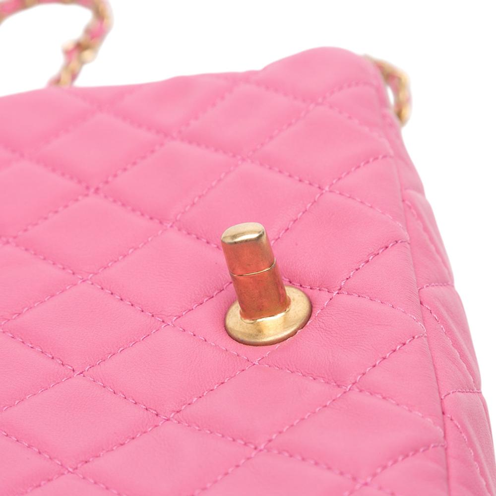 Chanel Pink Lambskin Leather Leather Mini Rectangular Classic Lambskin Pearl Crush Single Flap Italy