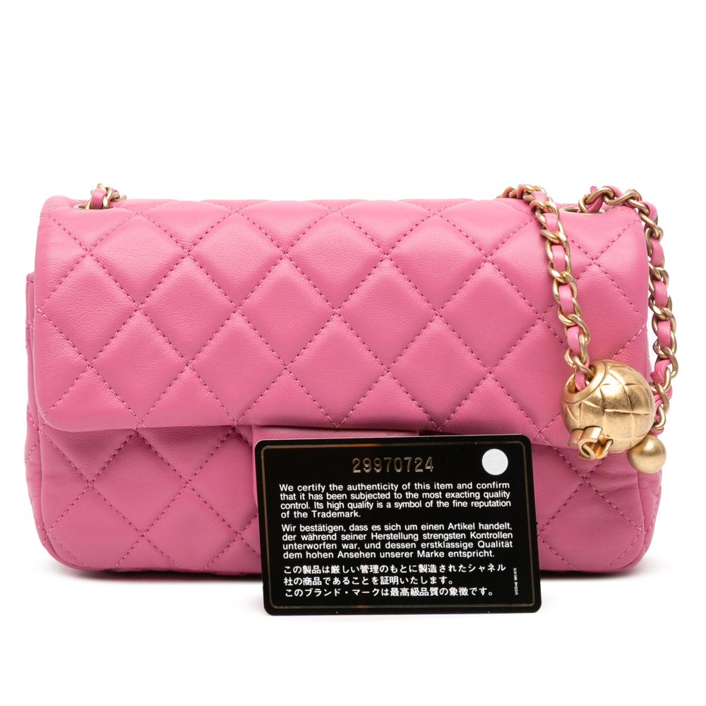 Chanel Pink Lambskin Leather Leather Mini Rectangular Classic Lambskin Pearl Crush Single Flap Italy