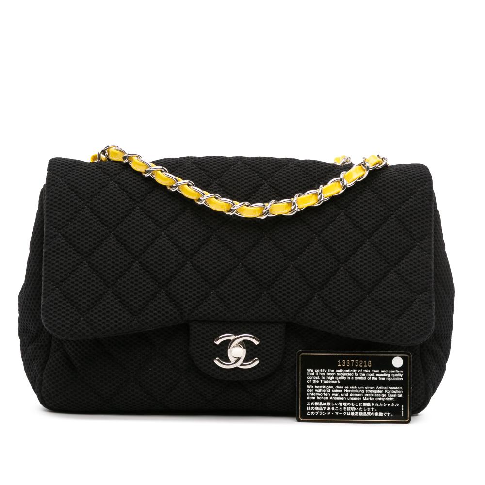 Chanel AB Chanel Black Chemical Fiber Fabric Jumbo Classic Mesh Single Flap Italy
