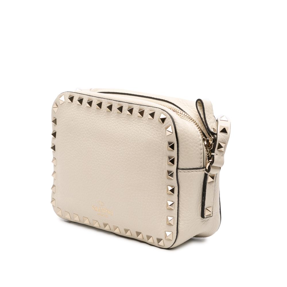 Valentino AB Valentino White Ivory Calf Leather Grainy skin Rockstud Camera Bag Italy