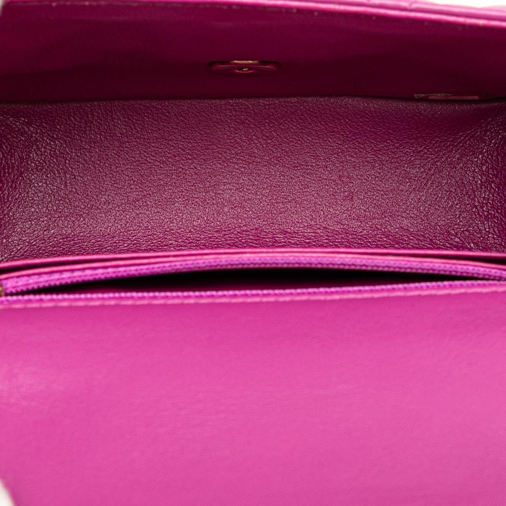 Chanel AB Chanel Purple Magenta Lambskin Leather Leather Mini Square Classic Lambskin Single Flap Italy
