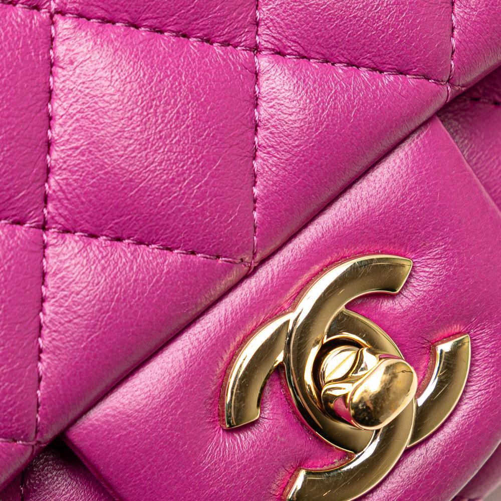 Chanel AB Chanel Purple Magenta Lambskin Leather Leather Mini Square Classic Lambskin Single Flap Italy