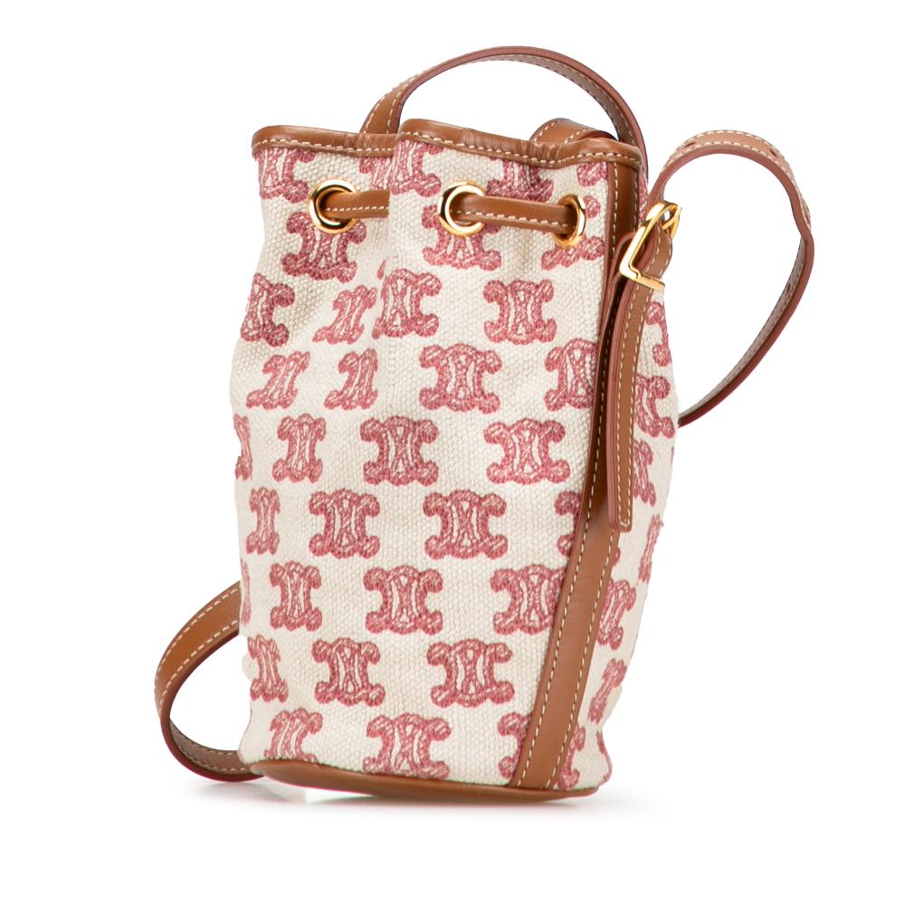 Celine AB Celine Brown Beige Canvas Fabric Micro Triomphe Embroidered Drawstring Bucket Bag Italy
