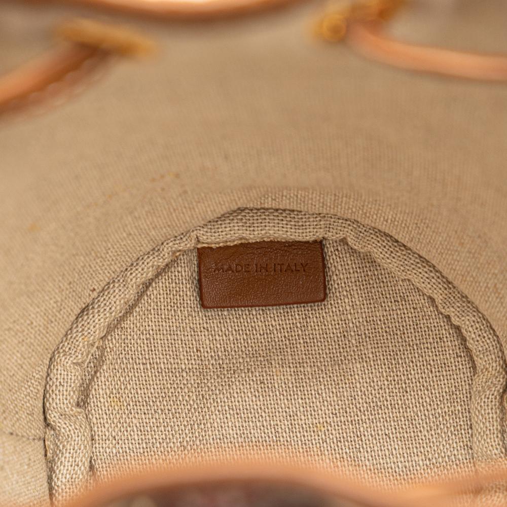 Celine AB Celine Brown Beige Canvas Fabric Micro Triomphe Embroidered Drawstring Bucket Bag Italy