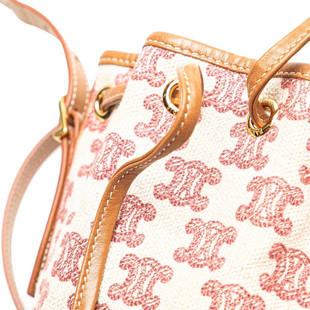 Celine AB Celine Brown Beige Canvas Fabric Micro Triomphe Embroidered Drawstring Bucket Bag Italy