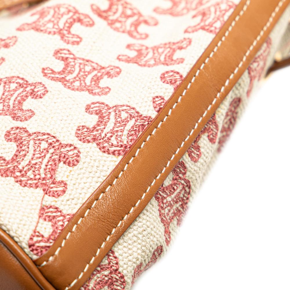 Celine AB Celine Brown Beige Canvas Fabric Micro Triomphe Embroidered Drawstring Bucket Bag Italy