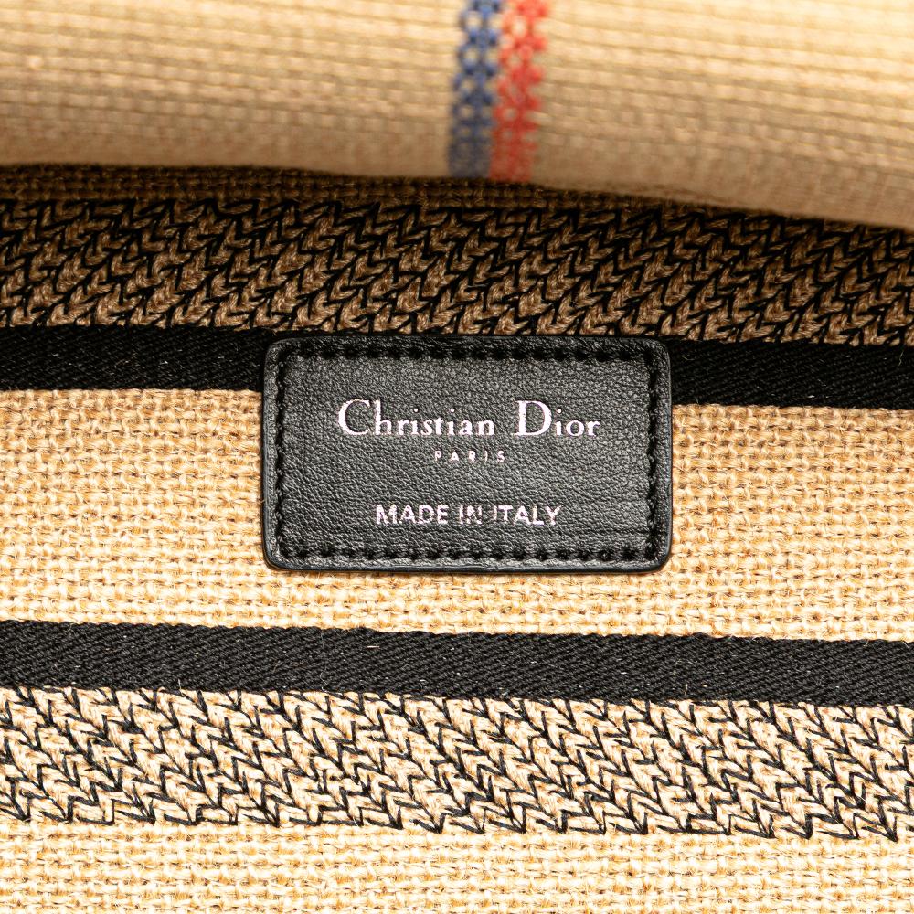 Christian Dior B Dior Brown Beige Canvas Fabric Medium Jute Embroidered Lady D Lite Italy