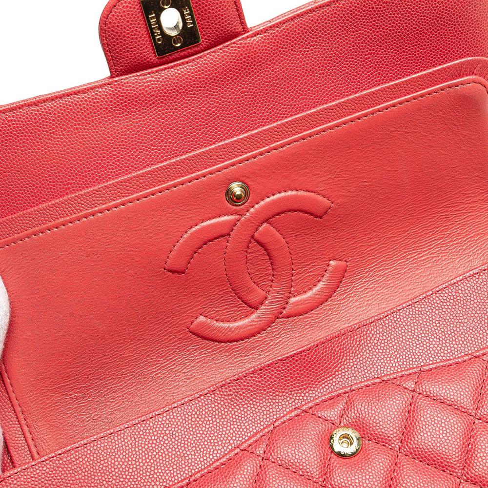 Chanel AB Chanel Pink Strawberry Caviar Leather Leather Medium Classic Caviar Double Flap France