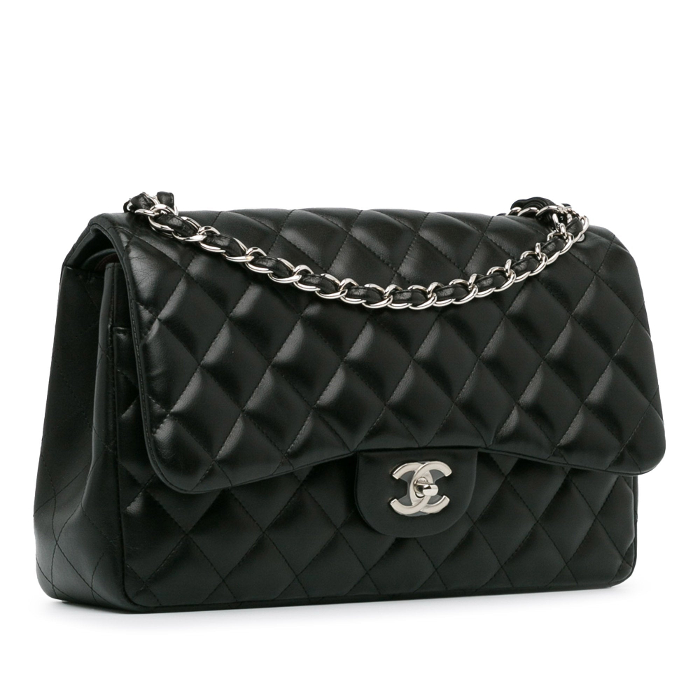 Chanel Classic Double Flap Jumbo Lambskin Leather Matelassè Handbag Black