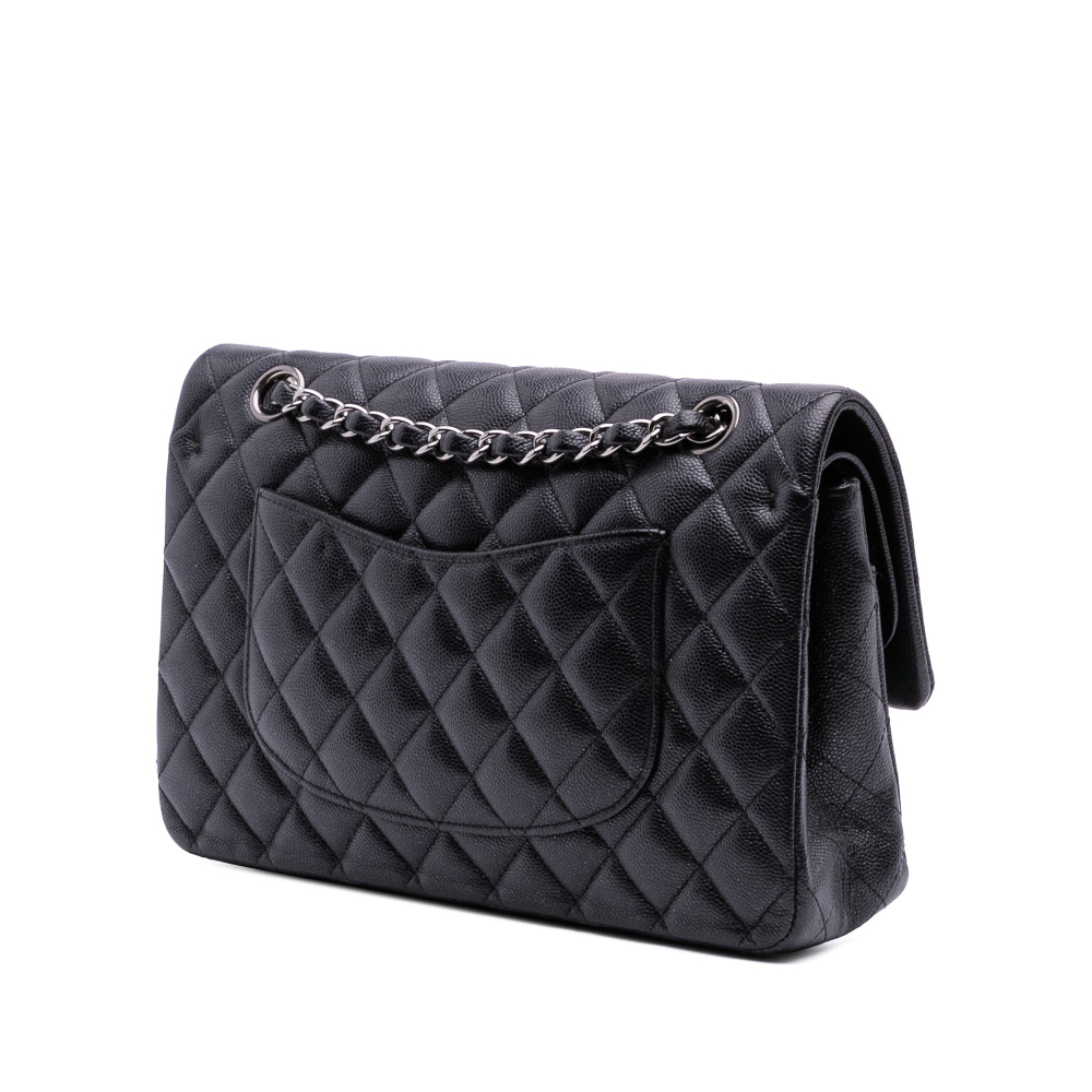 Chanel Classic Double Flap Medium Caviar Leather Matelassè Shoulder Bag Black