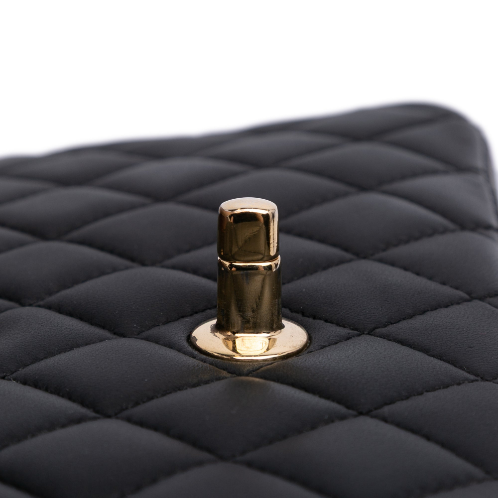 Chanel Classic Double Flap Medium Lambskin Leather Matelassè Shoulder Bag Black