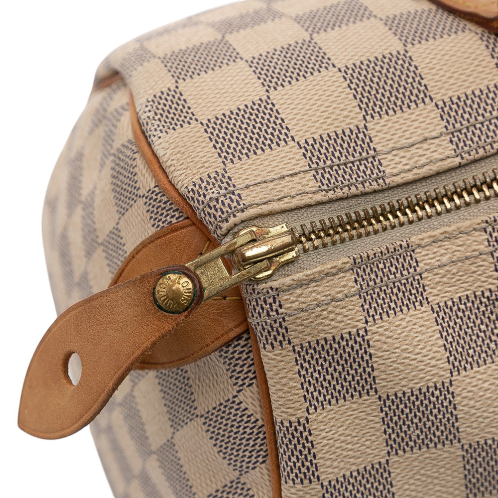 Louis Vuitton Speedy 30 Canvas Vintage Trunk Handbag Damier Azur