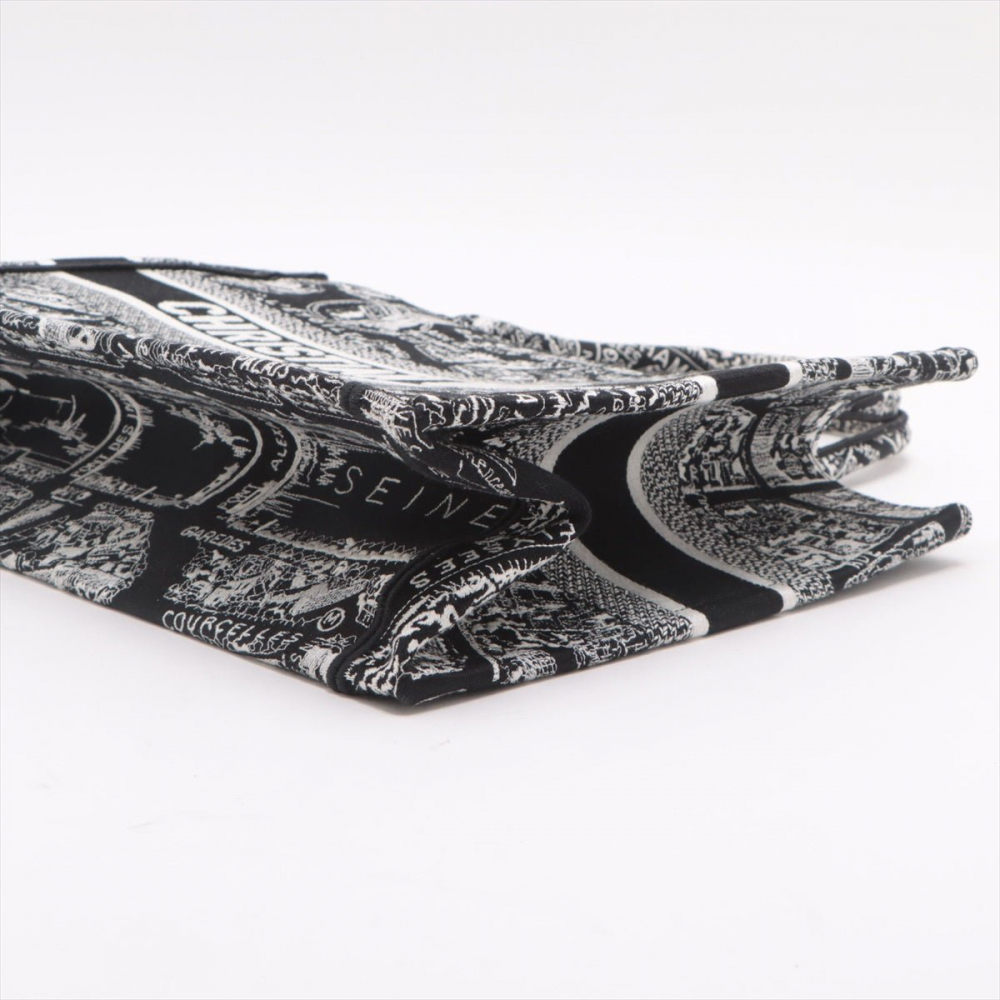 Christian Dior Book Tote Medium Canvas Embroidery Handbag Plan de Paris Black & White