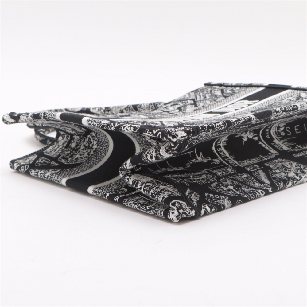 Christian Dior Book Tote Medium Canvas Embroidery Handbag Plan de Paris Black & White