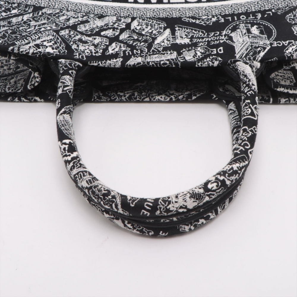 Christian Dior Book Tote Medium Canvas Embroidery Handbag Plan de Paris Black & White