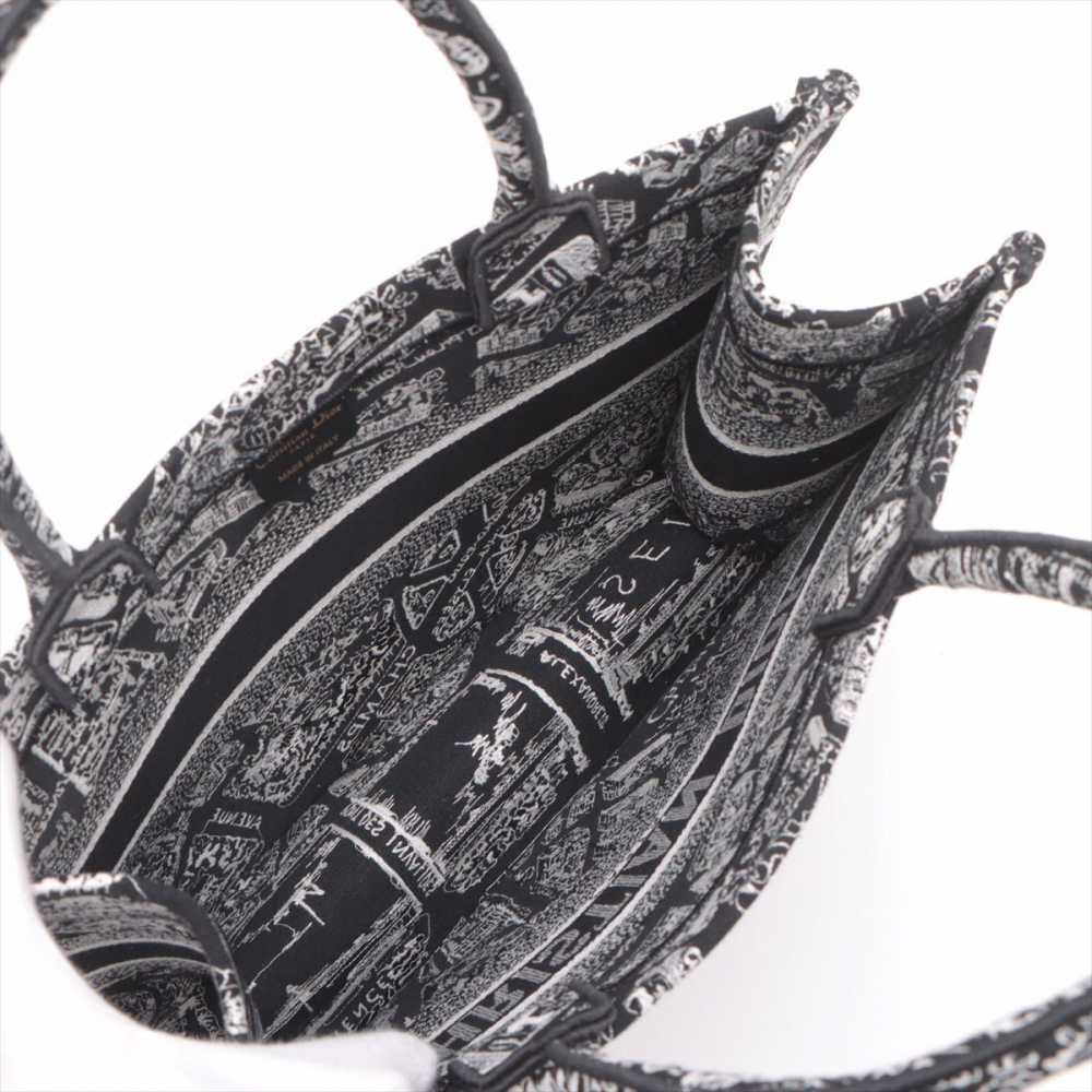 Christian Dior Book Tote Medium Canvas Embroidery Handbag Plan de Paris Black & White