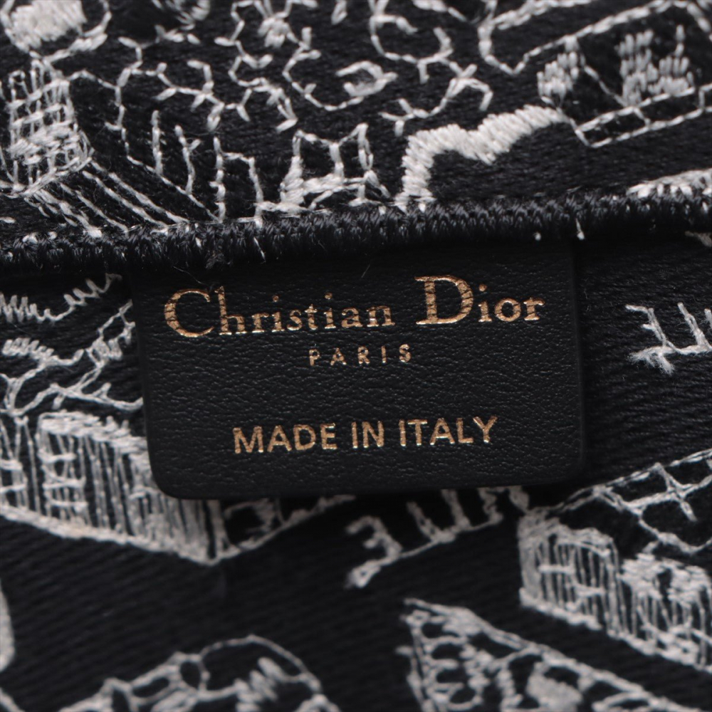 Christian Dior Book Tote Medium Canvas Embroidery Handbag Plan de Paris Black & White
