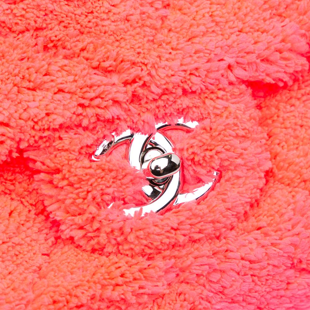 Chanel AB Chanel Pink Hot Pink Cotton Fabric Medium Quilted Terry Cloth Coco Beach Flap Italy