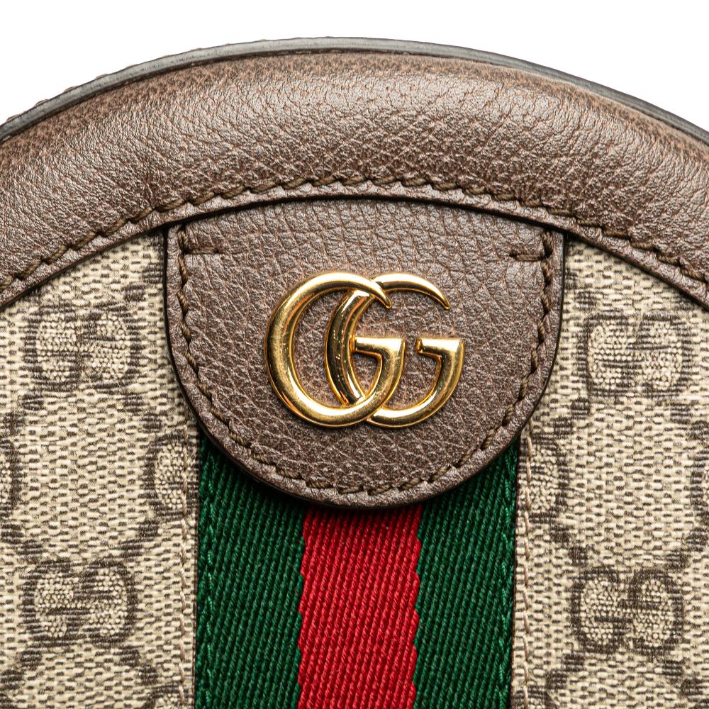 Gucci AB Gucci Brown Beige Coated Canvas Fabric Mini GG Supreme Round Ophidia Crossbody Italy