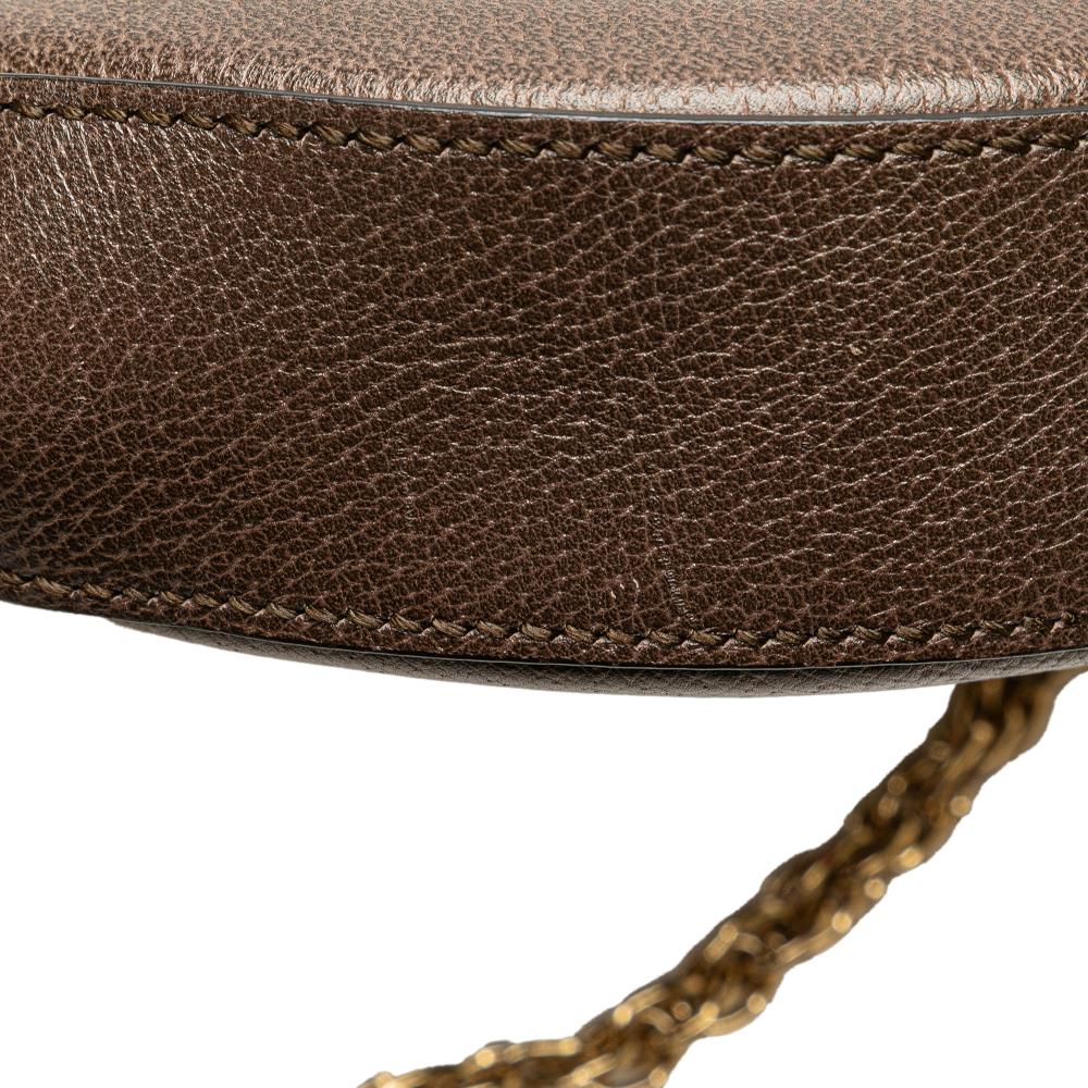 Gucci AB Gucci Brown Beige Coated Canvas Fabric Mini GG Supreme Round Ophidia Crossbody Italy