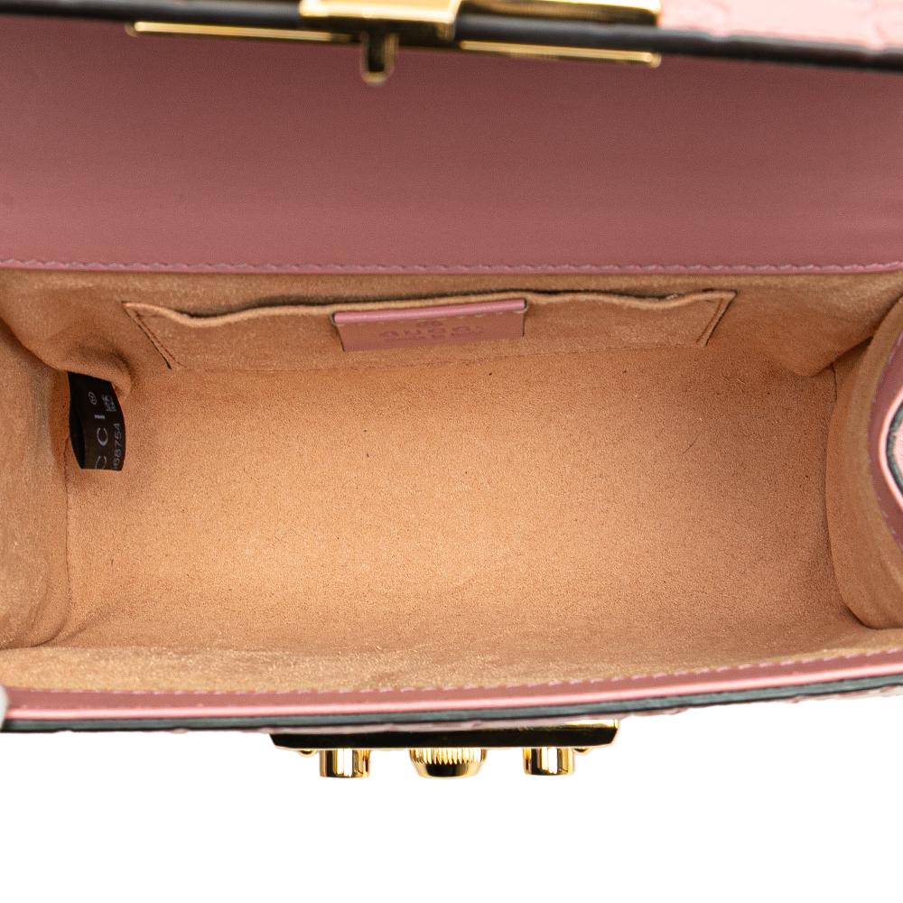 Gucci B Gucci Pink Calf Leather Small Guccissima Padlock Crossbody Italy