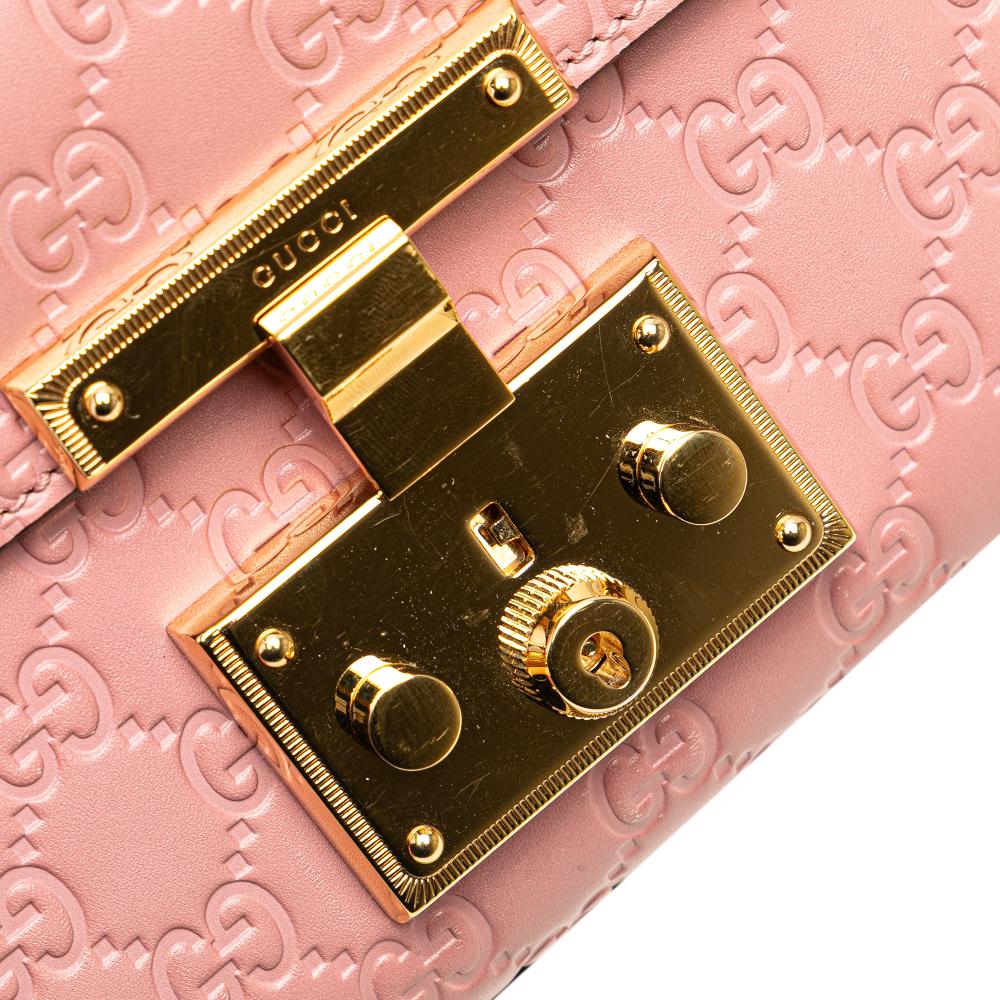 Gucci B Gucci Pink Calf Leather Small Guccissima Padlock Crossbody Italy