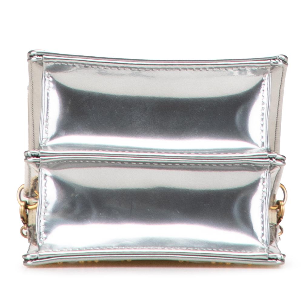 Christian Dior B Dior Silver Calf Leather Metallic Studded skin Vertical Diorama Italy