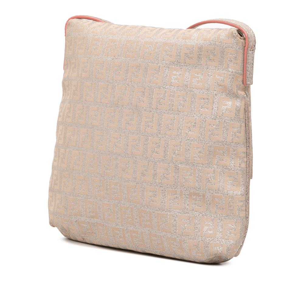 Fendi B Fendi Gold Canvas Fabric Zucchino Metallic Flap Crossbody Italy