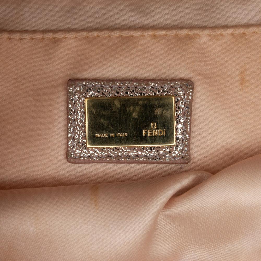 Fendi B Fendi Gold Canvas Fabric Zucchino Metallic Flap Crossbody Italy