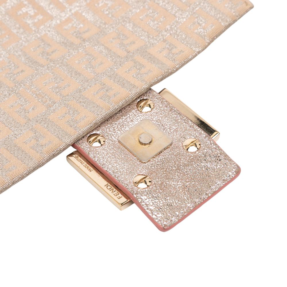 Fendi B Fendi Gold Canvas Fabric Zucchino Metallic Flap Crossbody Italy