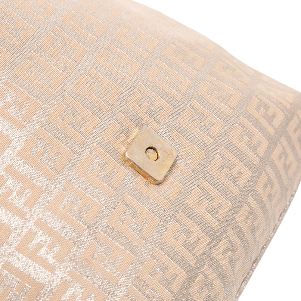 Fendi B Fendi Gold Canvas Fabric Zucchino Metallic Flap Crossbody Italy