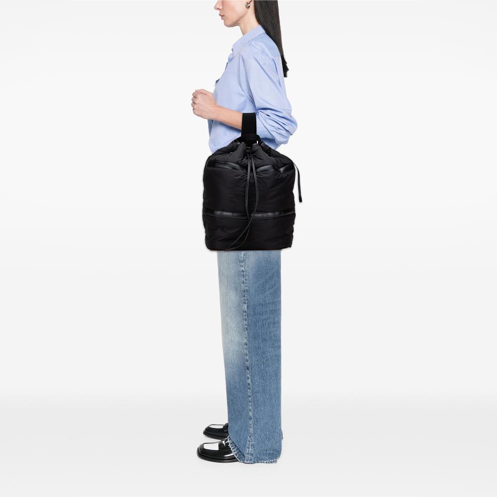 Saint Laurent B Saint Laurent Black Nylon Fabric Rive Gauche Drawstring Backpack Italy