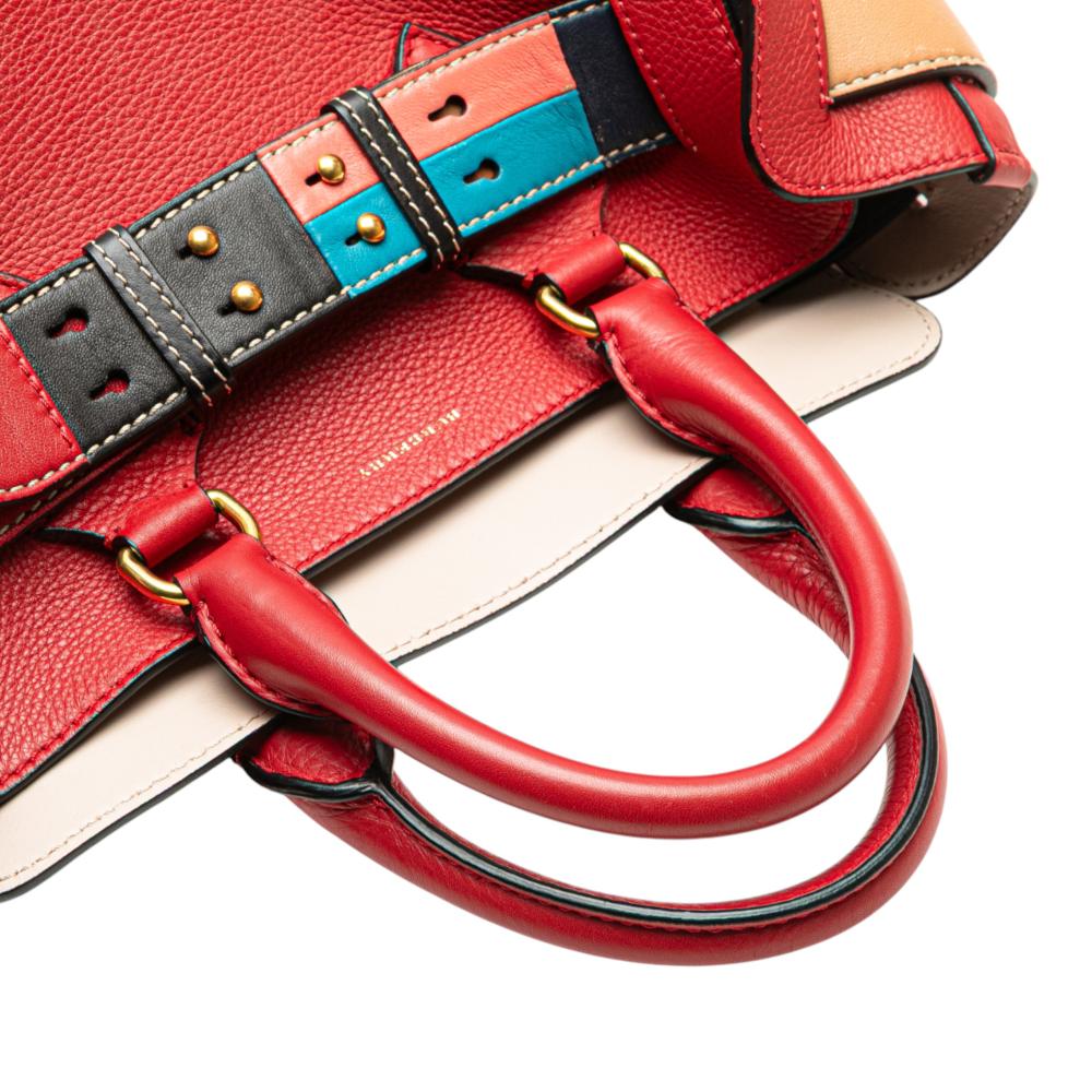 Burberry B Burberry Red Calf Leather Small Grained skin Belt Satchel Italy