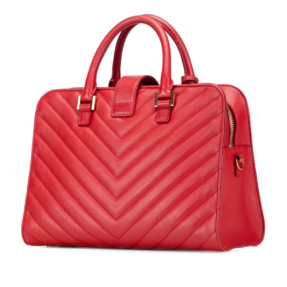 Saint Laurent B Saint Laurent Red Calf Leather Small Chevron skin Monogram Cabas Satchel Italy