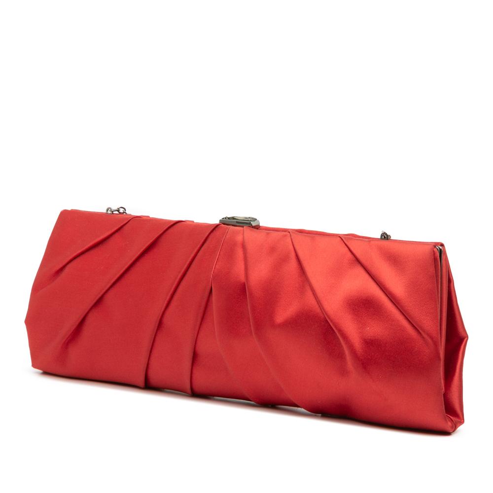 Valentino B Valentino Red Satin Fabric Pleated Chain Evening Clutch Italy