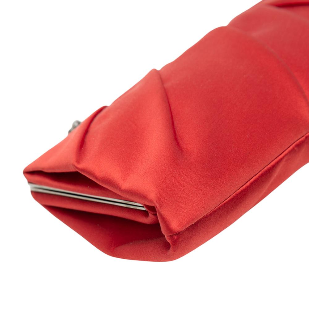 Valentino B Valentino Red Satin Fabric Pleated Chain Evening Clutch Italy