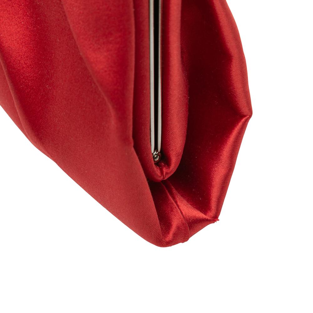 Valentino B Valentino Red Satin Fabric Pleated Chain Evening Clutch Italy