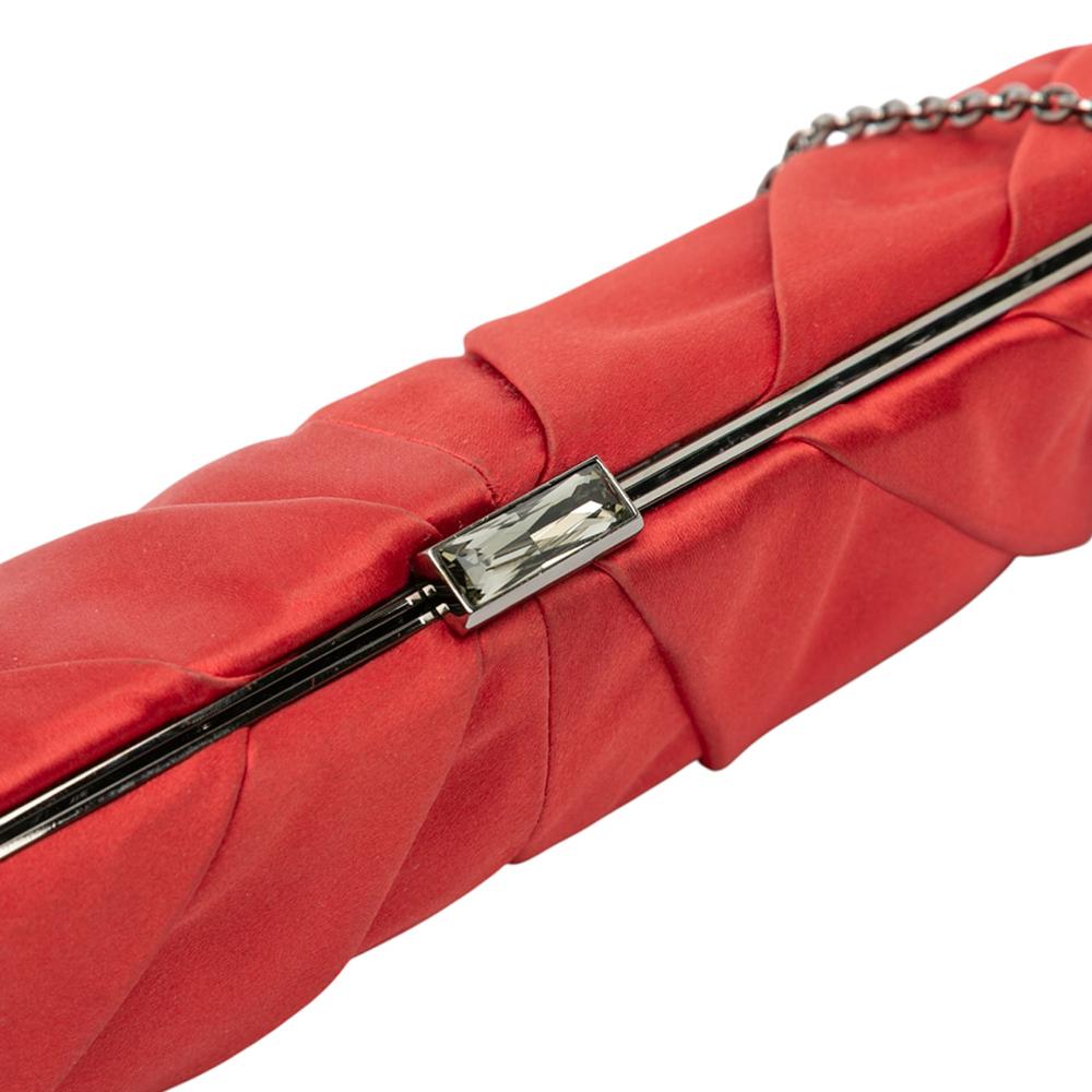 Valentino B Valentino Red Satin Fabric Pleated Chain Evening Clutch Italy
